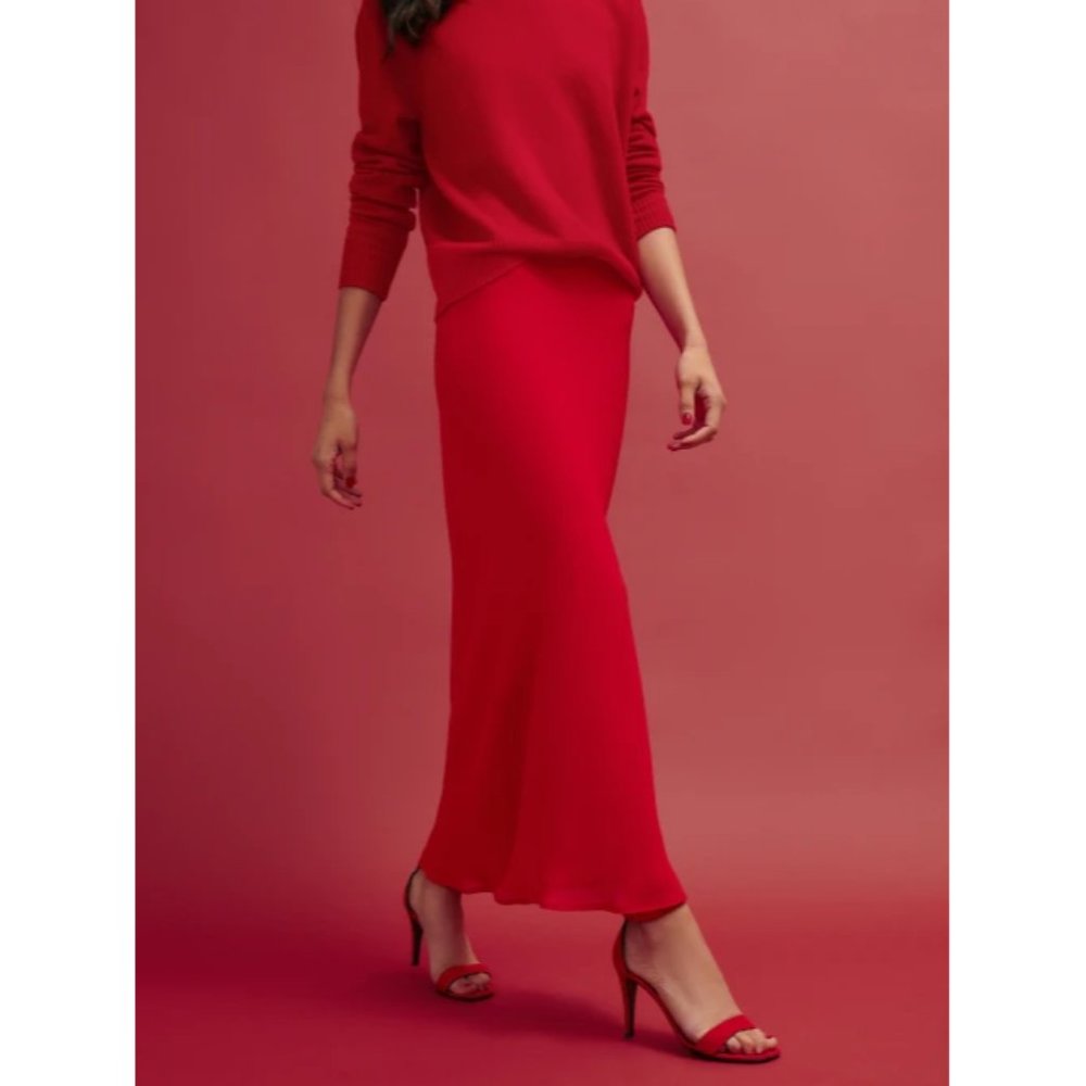 NWOT Reformation Layla Skirt in Poinsettia Red Midi Elasticated Waist